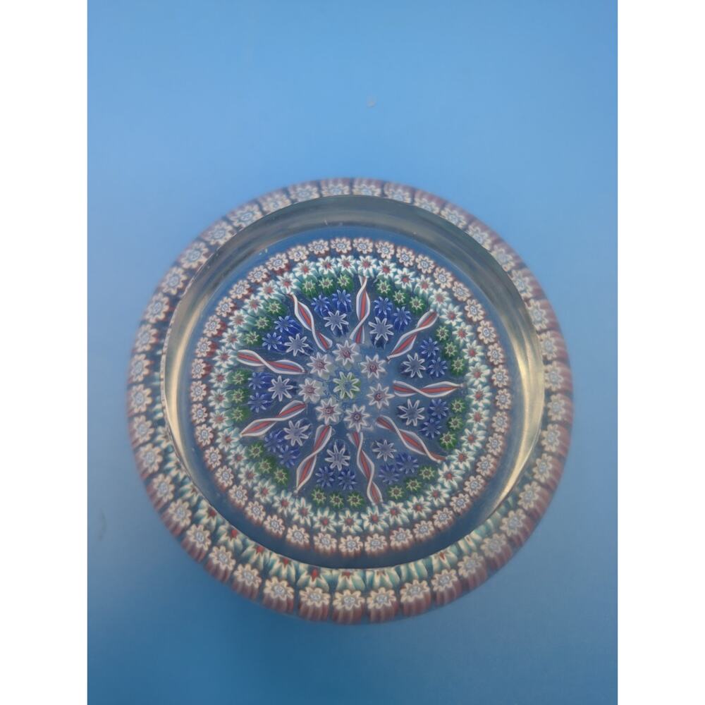 Perthshire Millefiori 11 Radial Twist 2.5 Inches FLAT TOP Paperweight Scotland